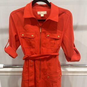 Michael Michael Kors orange casual shirt dress gold buttons short sleeve